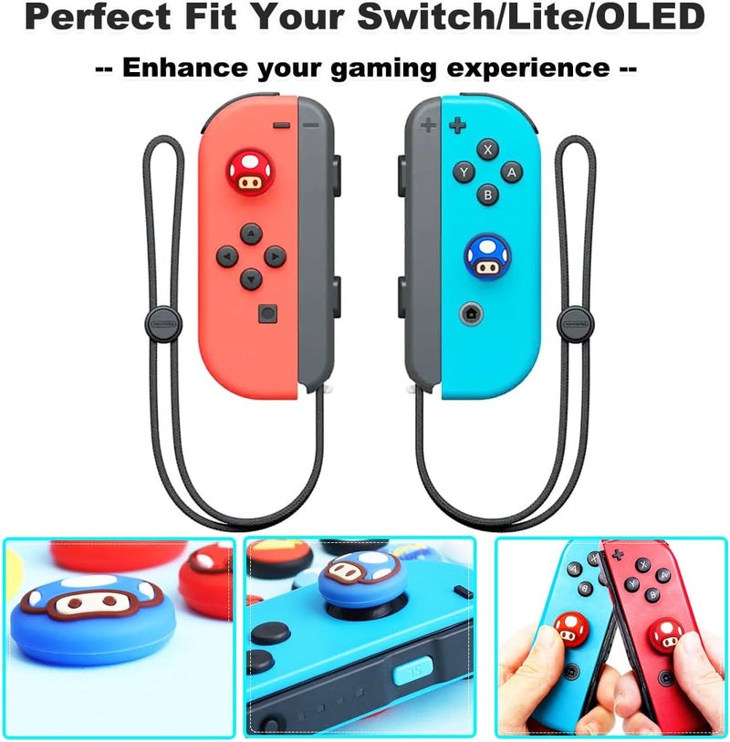 Sunmike Thumb Grip Caps for Nintendo Switch 1/ OLED/Lite, 4 Pcs Silicone Thumb Grip Caps for Nintendo Switch Joystick Cover Cute Accessories Joy con Thumb Grips - Blue&Red - Image 3